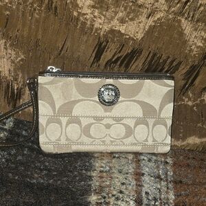Coach Beige and Brown Signature Wristlet